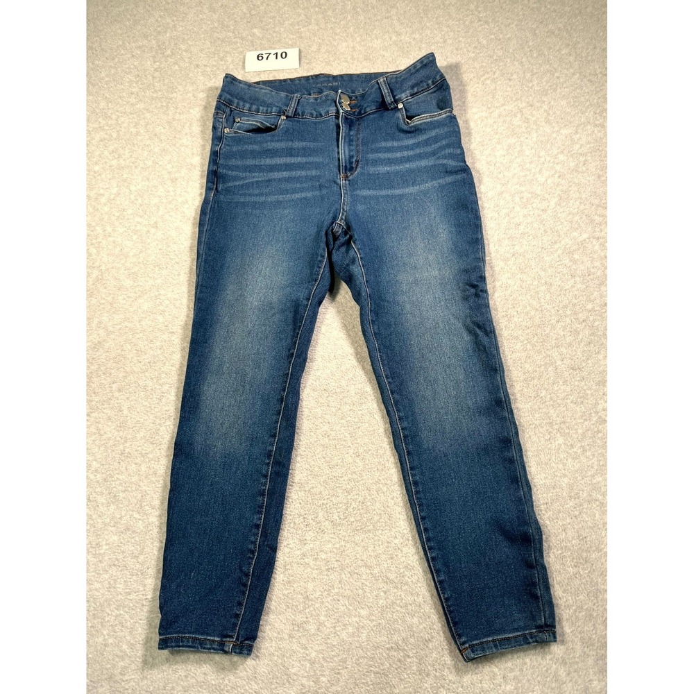 Tahari‎ Ankle Jeans Womens 16W Blue Denim Cotton Stretch Medium Wash Tapered Leg